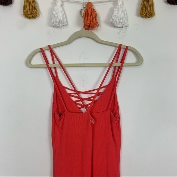 Bebe Bodycon Ribbed Knit Coral Pink Mini Dress Size Small - Picture 7 of 13